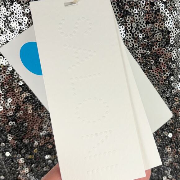 Saloni Camille Open Back Sequin Mini Dress Silver 4 NWT - Picture 8 of 10